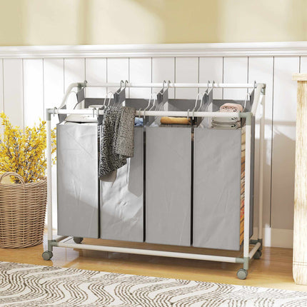 Laundry Hamper with 4 Removable Bags, 160L, Wheels, Grey