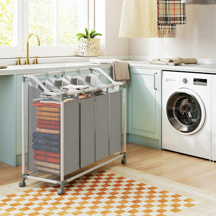 Laundry Hamper with 4 Removable Bags, 160L, Wheels, Grey