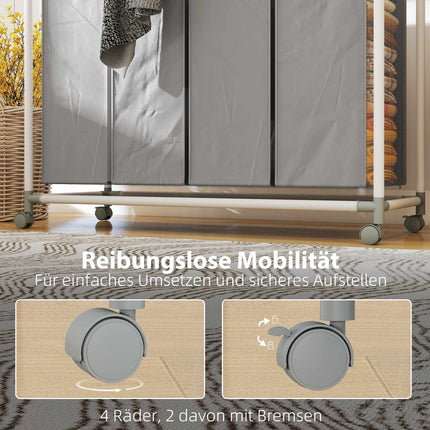 Laundry Hamper with 4 Removable Bags, 160L, Wheels, Grey