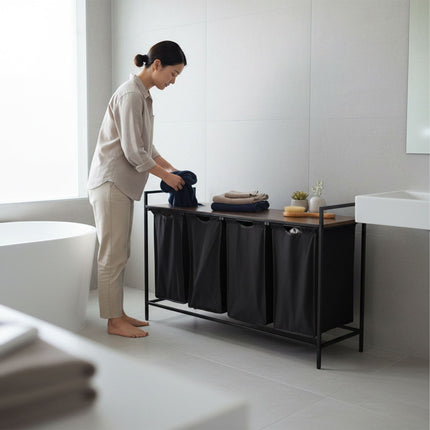 Laundry Hamper with 4 Removable Bags and Shelf