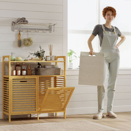 Laundry Rack with 2 Baskets, Freestanding Bamboo