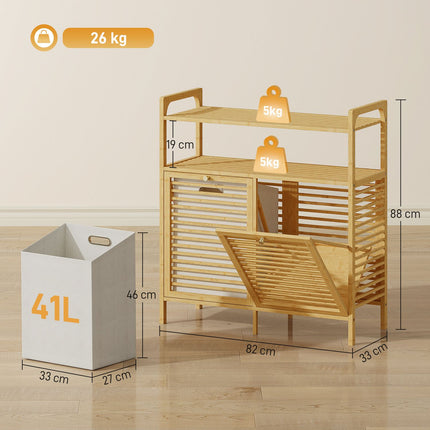 Laundry Rack with 2 Baskets, Freestanding Bamboo