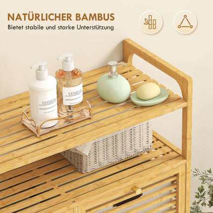Laundry Rack with 2 Baskets, Freestanding Bamboo
