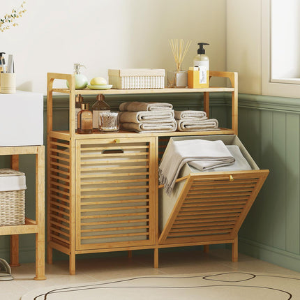 Laundry Rack with 2 Baskets, Freestanding Bamboo