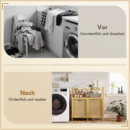 Laundry Rack with 2 Baskets, Freestanding Bamboo