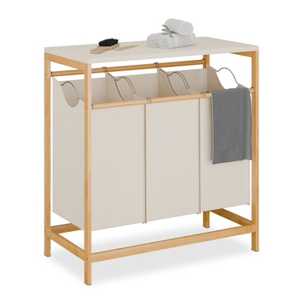 Laundry Rack with 3 Removable Bags, Bamboo Shelf