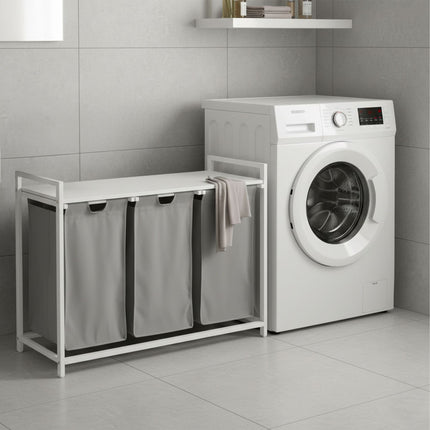 Laundry Sorter, 3 Removable Bags, Wood-Effect Shelf