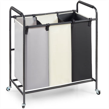 Laundry Sorter Cart, 3-Section Hamper With Locking Wheels