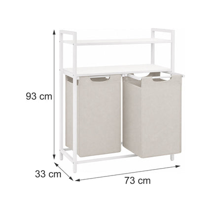 Laundry Sorter with 2 Pull-Out Bags and 2 Shelves, 46 L per Bag, White/Beige