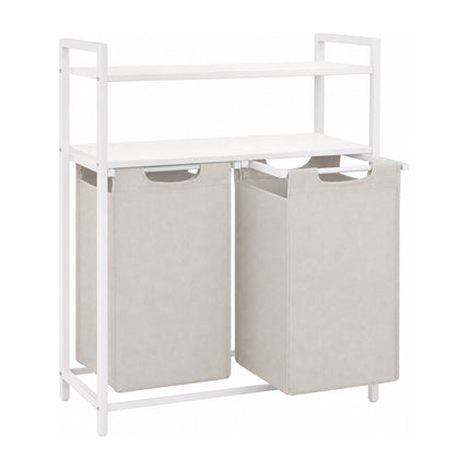 Laundry Sorter with 2 Pull-Out Bags and 2 Shelves, 46 L per Bag, White/Beige
