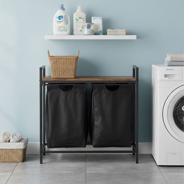 Laundry Sorter with 2 Removable Bags and Shelf