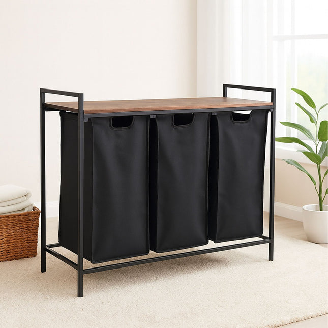 Laundry Sorter with 3 Bags and Shelf