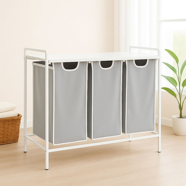 Laundry Sorter with 3 Bags and Shelf – Metal Frame