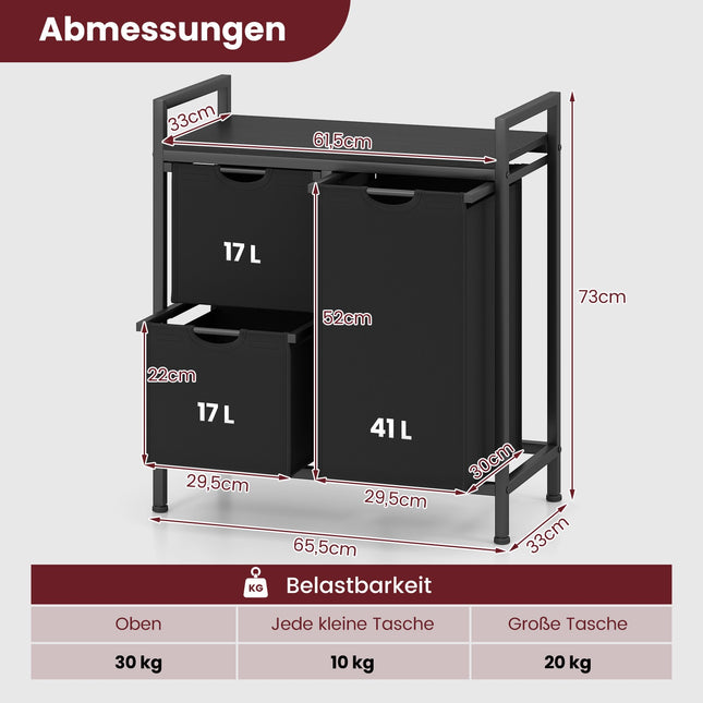 Laundry Sorter with 3 Removable Bags and Shelf, 75L