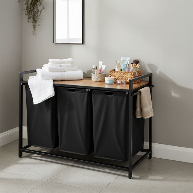 Laundry Sorter with 3 Removable Bags and Shelf