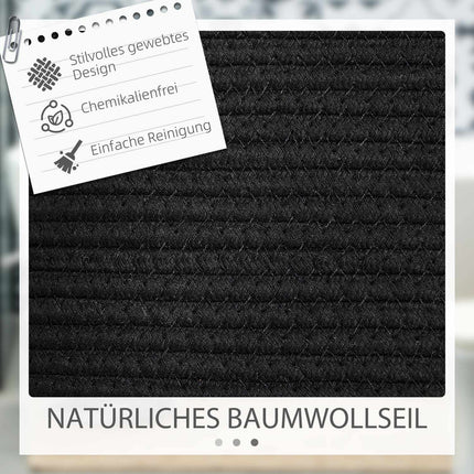 Laundry bag, 88L, portable, foldable, faux leather handles, cotton, Ø56 x 35.5H cm, black
