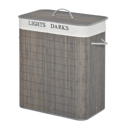 Bamboo laundry basket, 100L, double compartments, foldable lid
