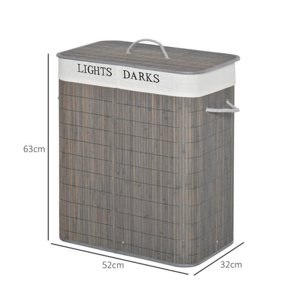 Bamboo laundry basket, 100L, double compartments, foldable lid