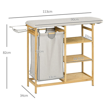 Extendable 57.4L laundry basket with ironing board and 3-level storage