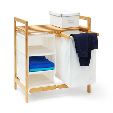 Laundry basket LINEA in bamboo with shelf