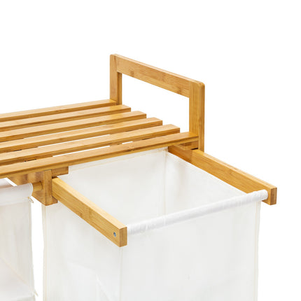 Laundry basket LINEA in bamboo with shelf