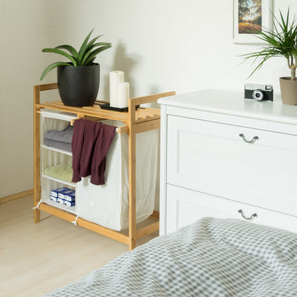 Laundry basket LINEA in bamboo with shelf