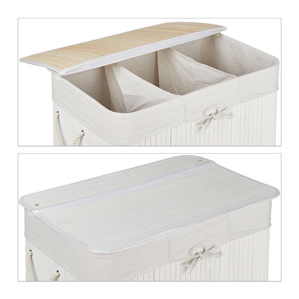 Laundry basket in bamboo 3 compartments