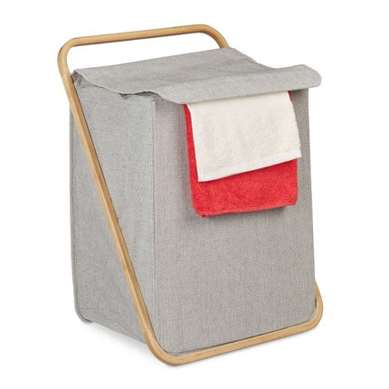 Laundry basket in fabric and bamboo