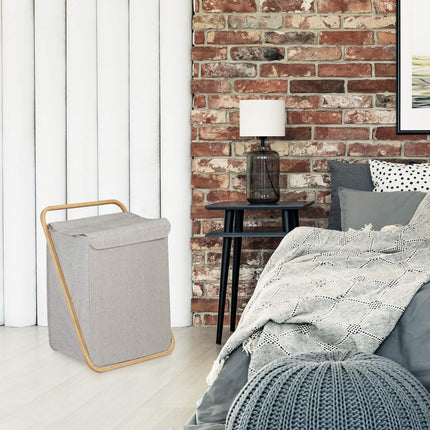 Laundry basket in fabric and bamboo