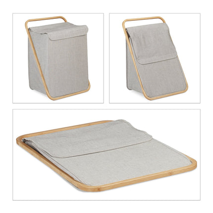 Laundry basket in fabric and bamboo