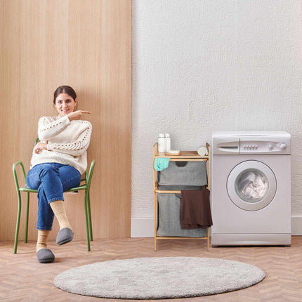 Laundry basket rack with 2 compartments