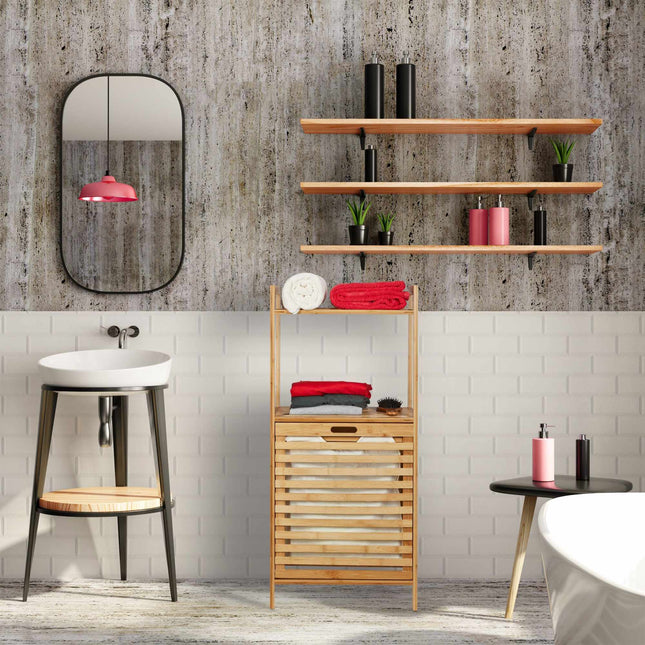 Laundry basket with bamboo shelf