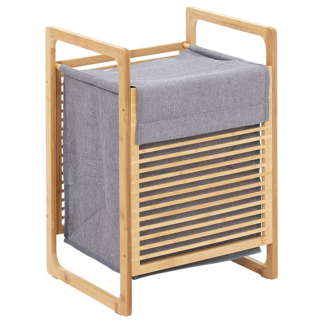 Bamboo laundry basket with lid and washable bag, 40x35x60.5 cm