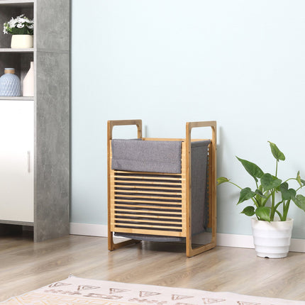 Bamboo laundry basket with lid and washable bag, 40x35x60.5 cm