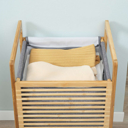 Bamboo laundry basket with lid and washable bag, 40x35x60.5 cm