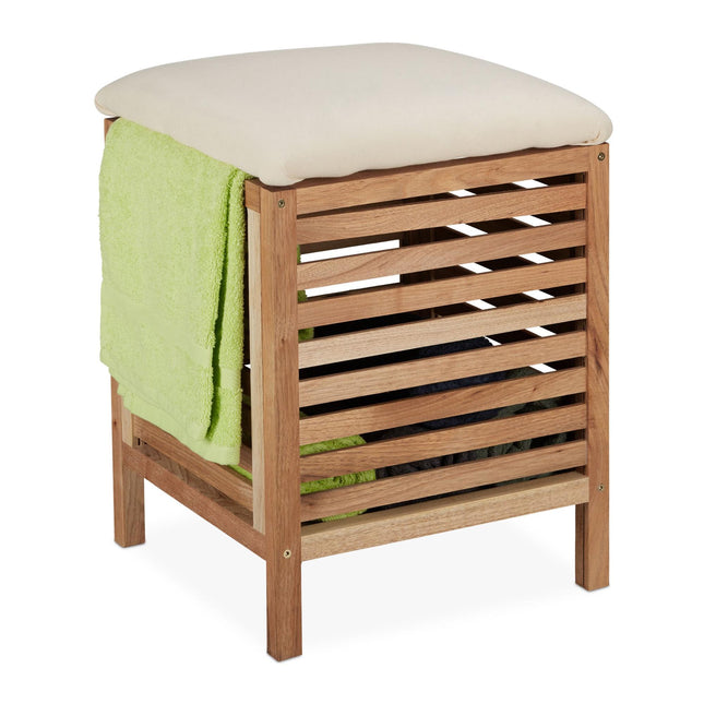 Laundry basket with seat Walnut Wood