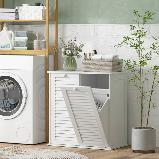 Bathroom laundry cabinet with double baskets, white 70x38x73 cm