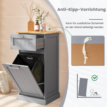 Laundry cabinet with laundry basket & drawer & bamboo table top laundry collector grey
