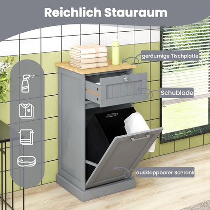 Laundry cabinet with laundry basket & drawer & bamboo table top laundry collector grey