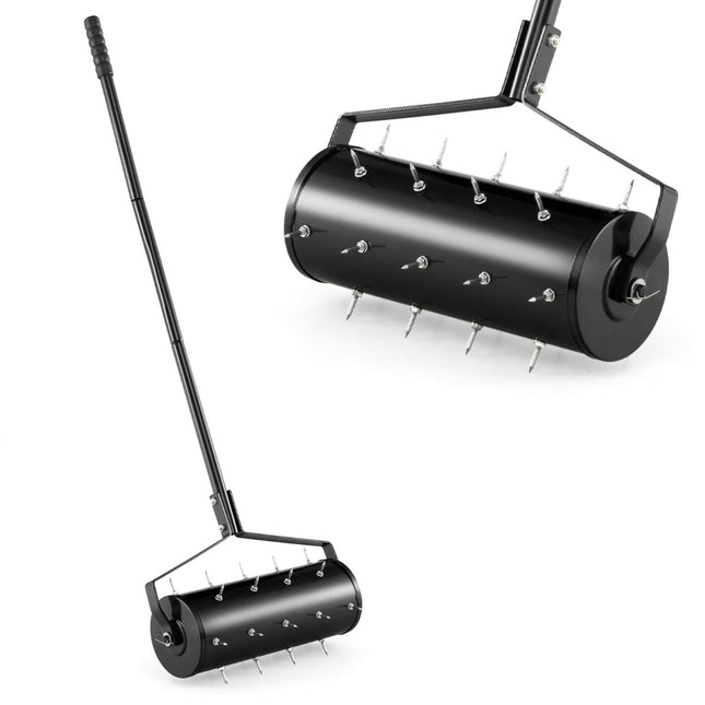 Lawn Aerator Roller with Handle & Spikes, 44 x 128 cm, Black