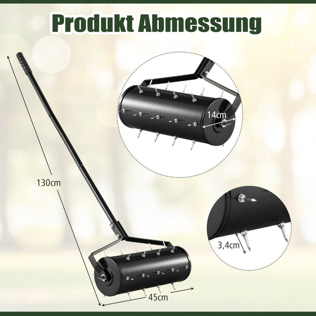 Lawn Aerator Roller with Handle & Spikes, 44 x 128 cm, Black