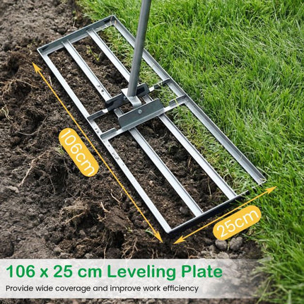 Lawn Leveling Rake, 177 cm Adjustable Handle, 106x25 cm Plate