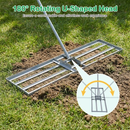 Lawn Leveling Rake, 177 cm Adjustable Handle, 106x25 cm Plate