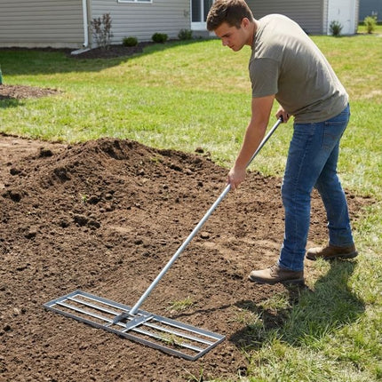 Lawn Leveling Rake, 177 cm Adjustable Handle, 106x25 cm Plate