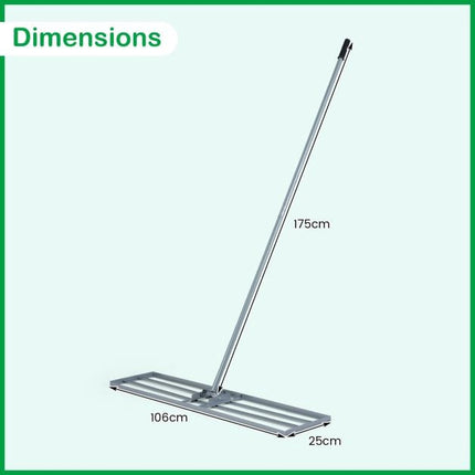 Lawn Leveling Rake, 177 cm Adjustable Handle, 106x25 cm Plate