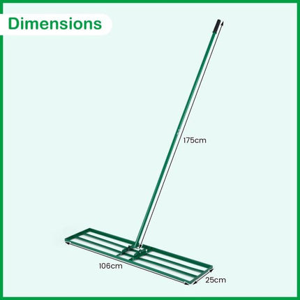 Lawn Leveling Rake, 177cm Adjustable Handle, Anti-Slip Grip