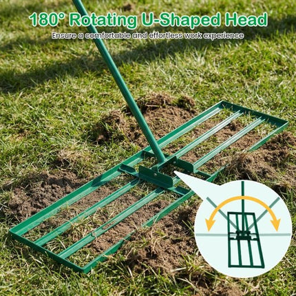 Lawn Leveling Rake, 177cm Adjustable Handle, Anti-Slip Grip
