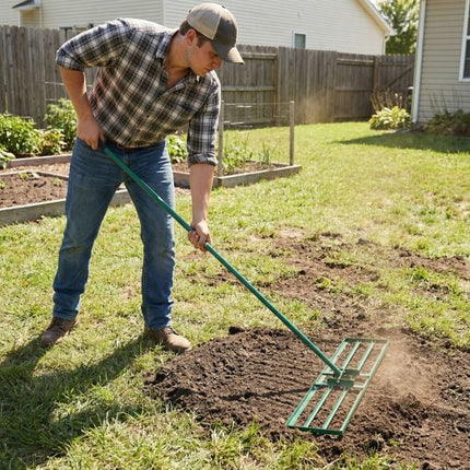Lawn Leveling Rake, 177cm Adjustable Handle, Anti-Slip Grip