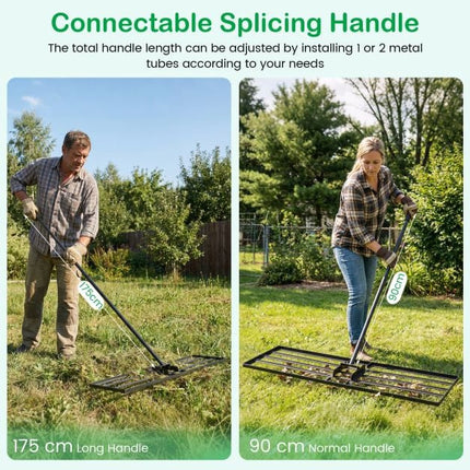Lawn Leveling Rake – 177cm Adjustable Handle, Rotating Head