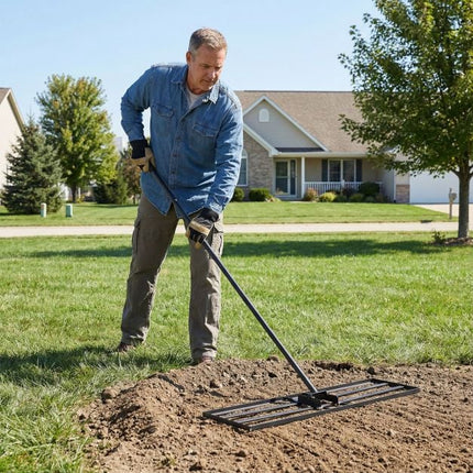 Lawn Leveling Rake – 177cm Adjustable Handle, Rotating Head